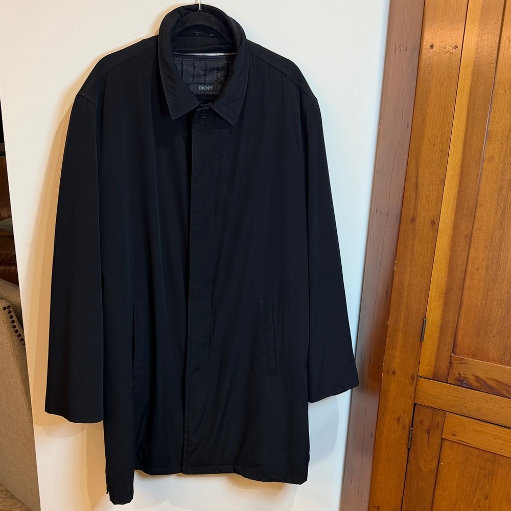 DKNY Men's Classic Black Storm Coat w/Wool Zip Out Lining, Rain/Stain Repellent